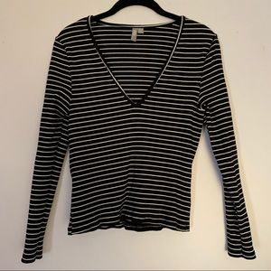 ASOS Black & White stripe long sleeve deep neck
